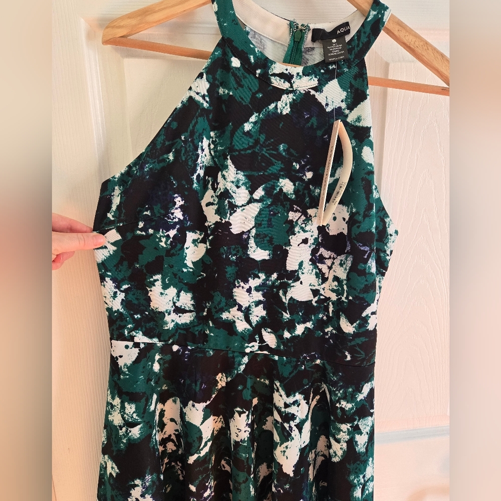 AQUA green abstract halter skater dress sz S, NWT - Picture 6 of 13